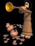 Gideon Blowing Trumpet with Broken Clay Pots at His Feet