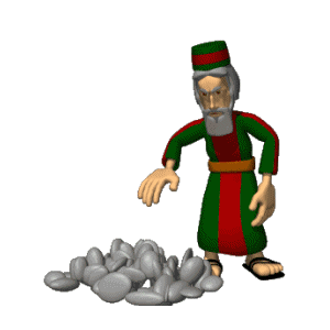 Cartoon Pharisee throwing rocks