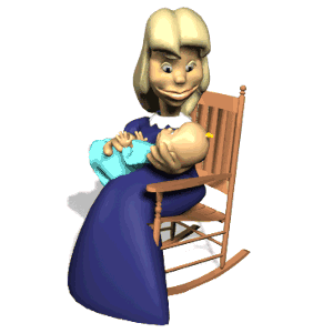 Cartoon Sarah holding the swaddled infant Isaac