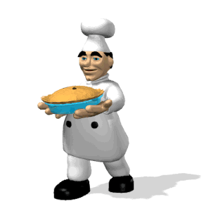 Cartoon baker carrying a pie