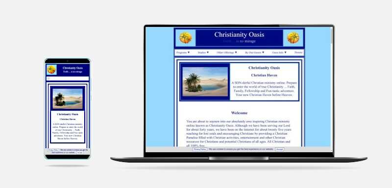 Christianity Oasis Responsive Website displayed on laptop and mobile device