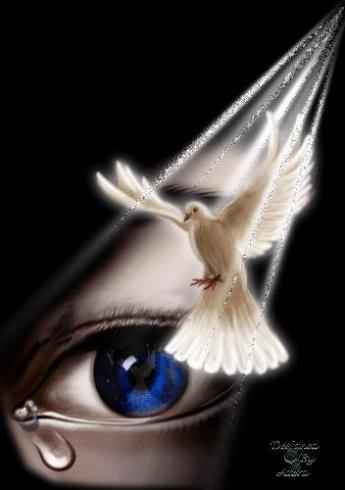 Blue Eye with Tear Emerging and Holy Spirit Dove appearing