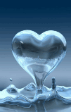 Blue water heart shape. Shape of a heart rising out of water.