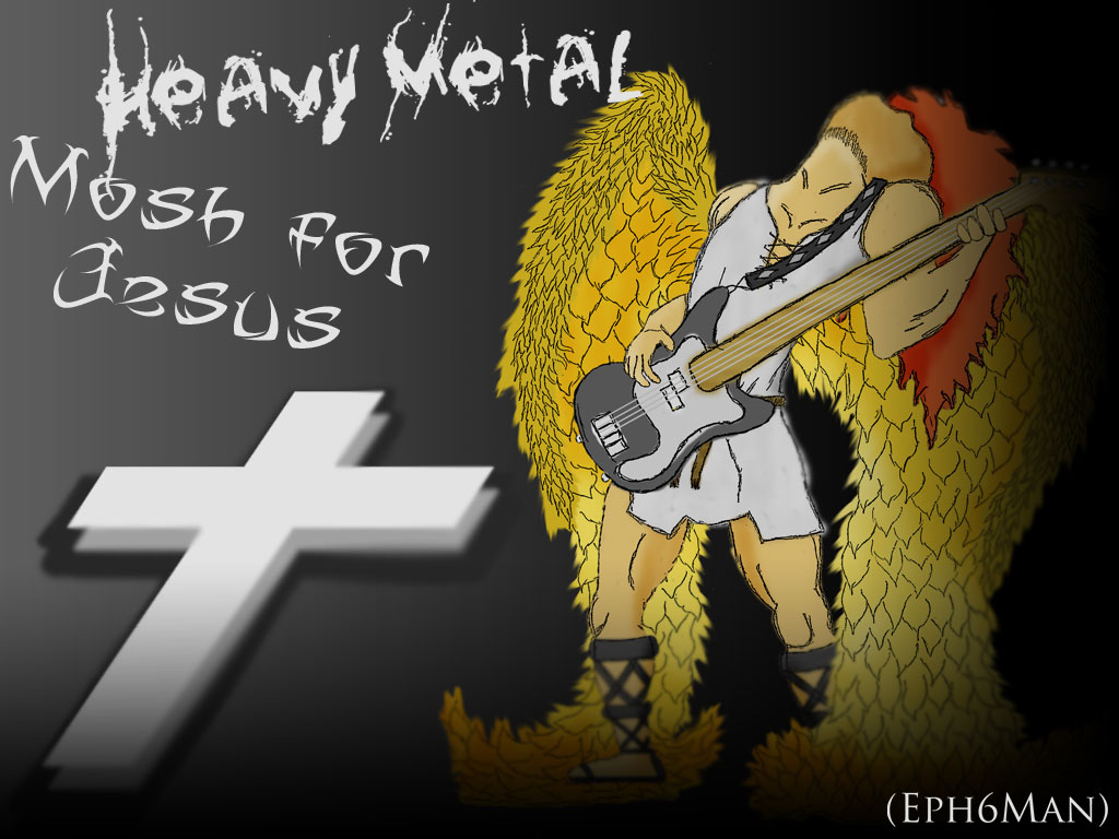Heavy metal angel musician jamming with guitar