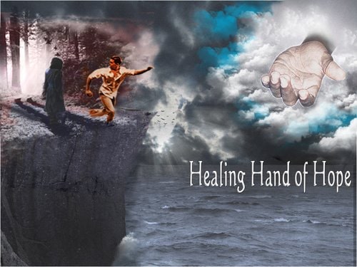 The Hand of God Waiting as Man Approaches the Edge of a Cliff